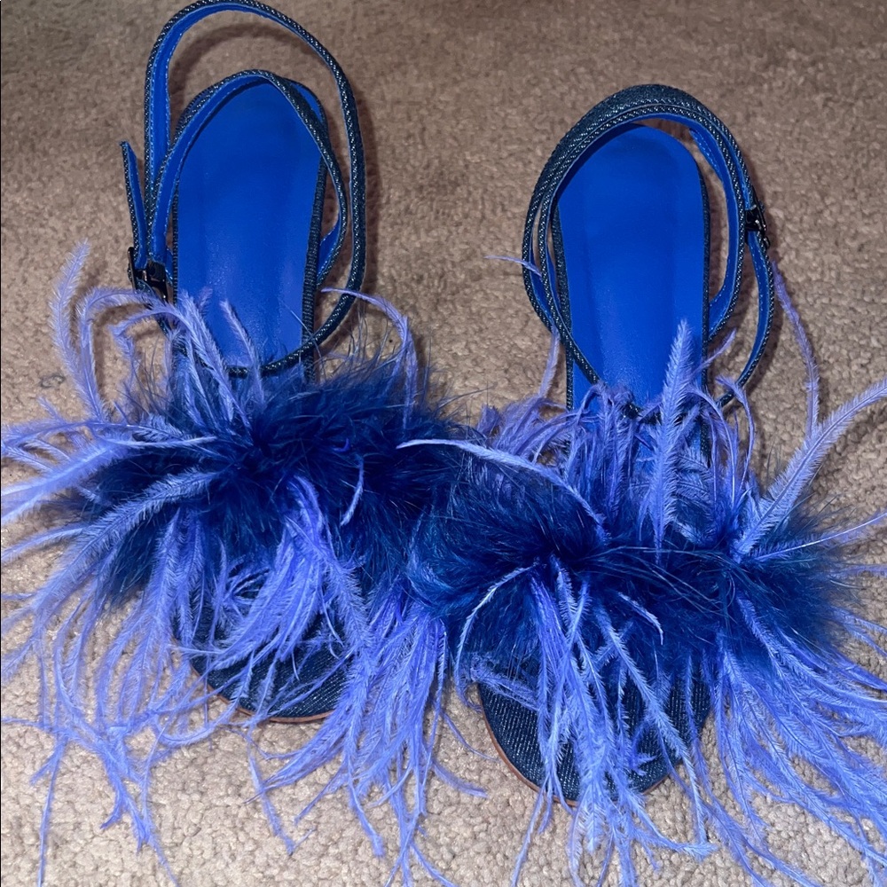 Blue Feathered Women's Sandals